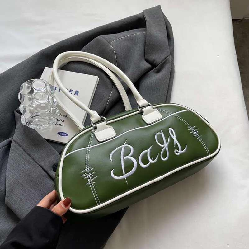 New Bowling Shoulder Bags Designer Handbags Retro Women Letter Embroidery Solid Color Long Handle Boston Bag