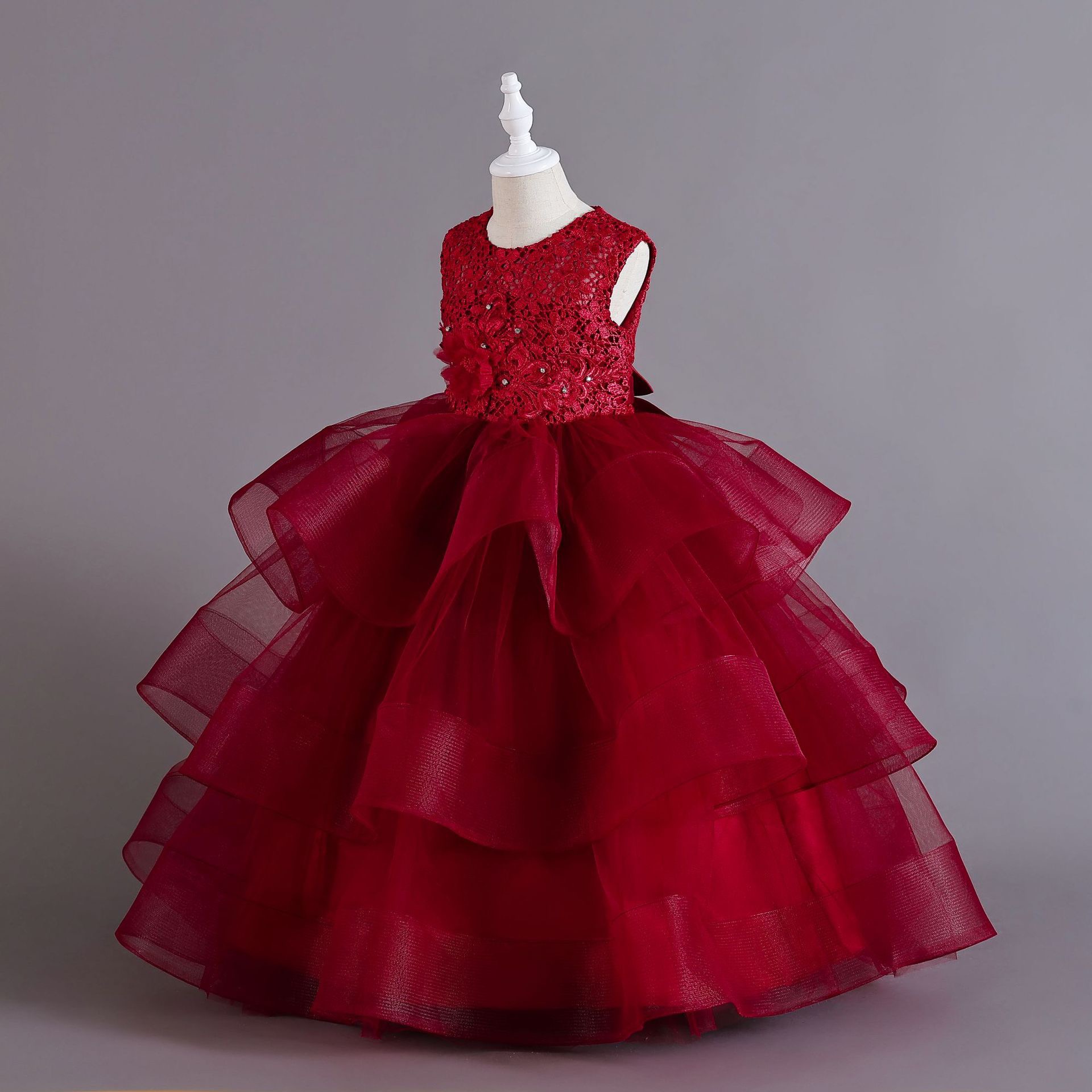 Flower Girl Dress Wedding Princess Pink Lace Long Dress Girls Party Communion Dress Kids Birthday Clothing Custom Made Cupcake White Little Glitz-image-960498853