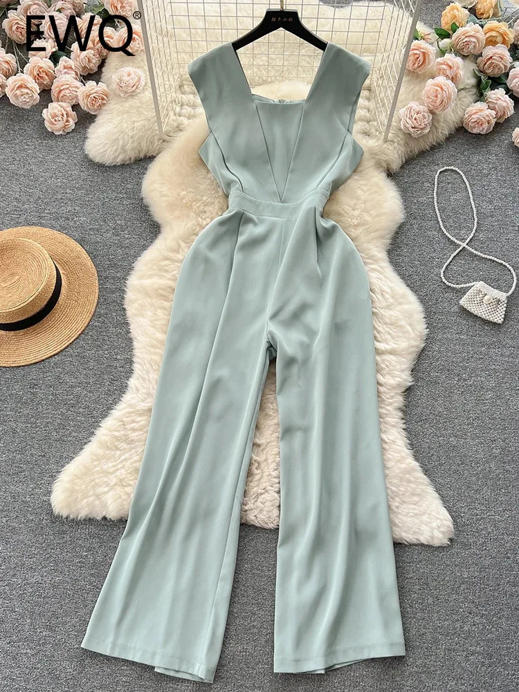 EWQ Elegant and Fashionable Womens Hoodie Solid Color Square Collar Straight Sleeve Sleeveless Hoodie Winter Spring Style 27SN5087 241031