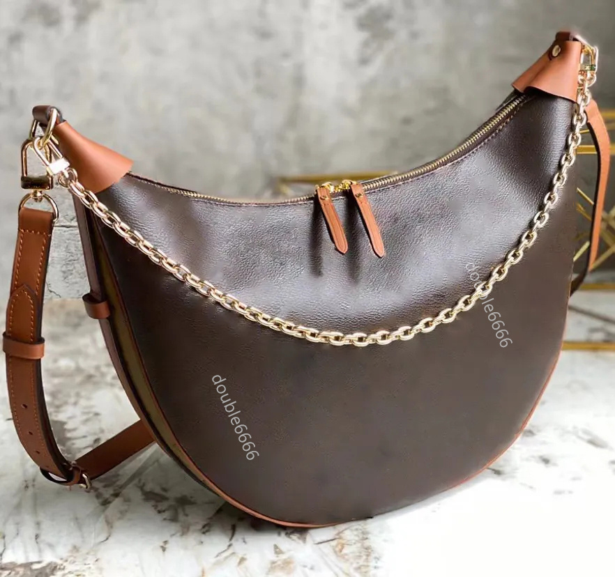 loop hobo bags Gold Chain Handbag Luxuries Designers Womens Coated Canvas Zipper Crossbody Shoulder Strap Bag Crescent bottom handbags purses Moo-image-934010109