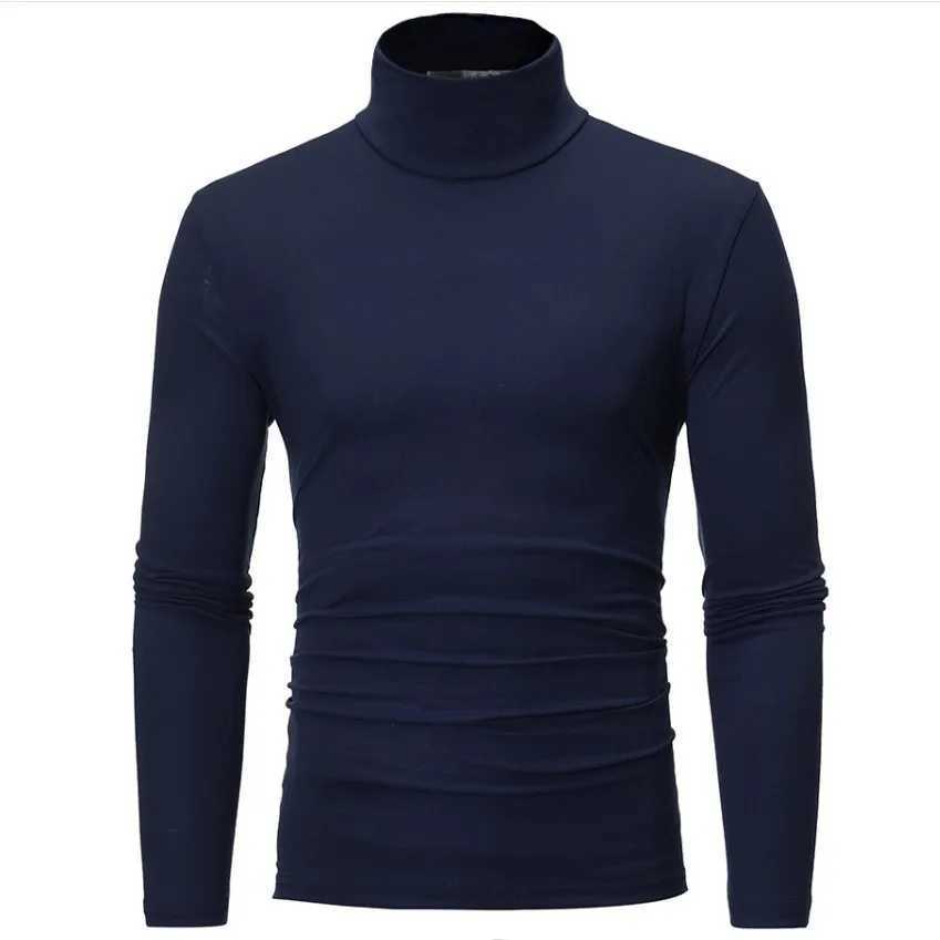 turtleneck for men Solid colour slim elastic thin pullover men Spring Autumn turtleneck men knitting brand long sleeve T-shirt LX241109