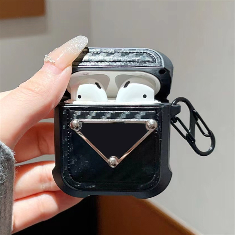 Fashion Designer Earphone Accessories for Airpods pro 2 Cases Silicone Carbon Fiber Luxury Protection Package Hook Headset Bags-image-725801190