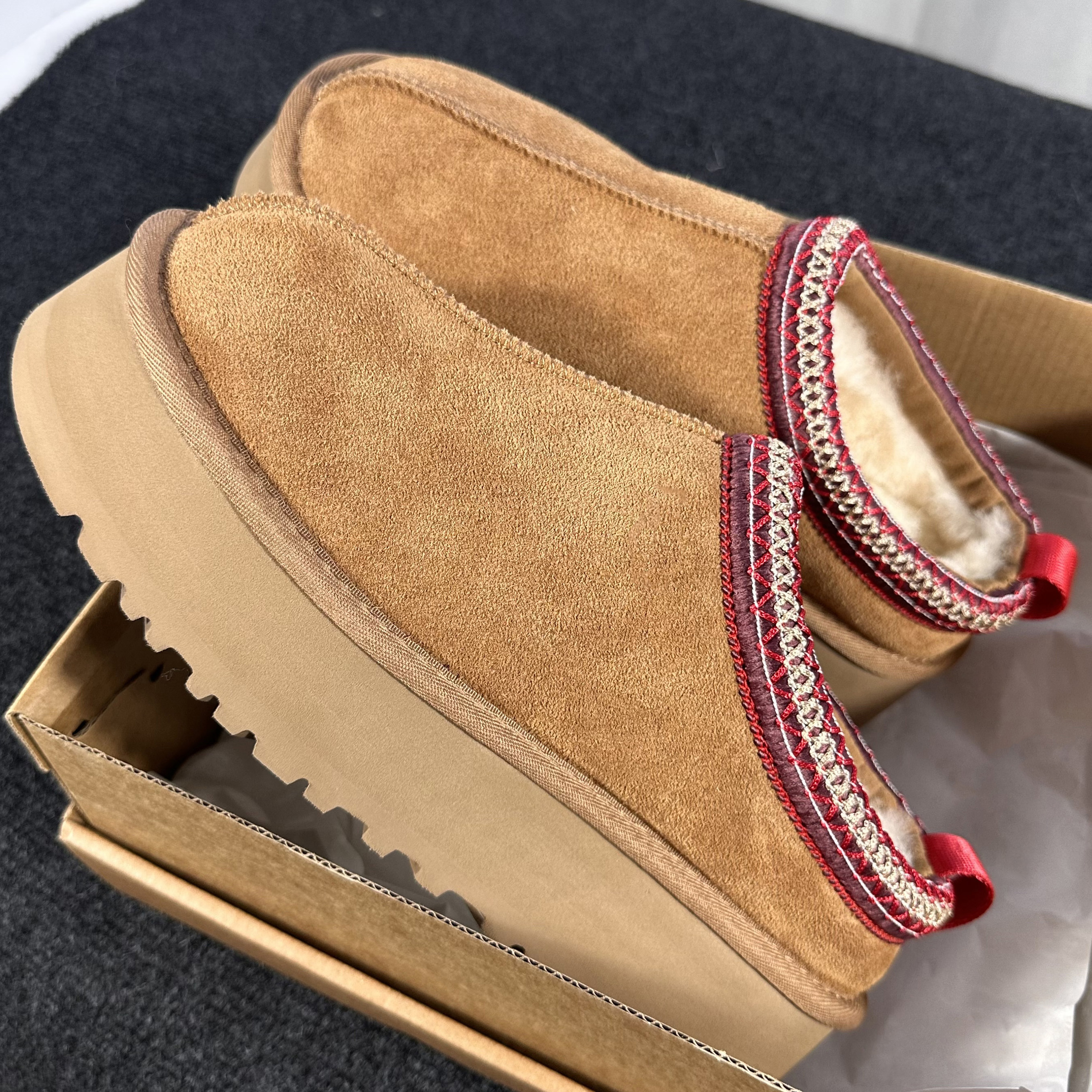 Tasman Slippers Tazz Mustard Seed Platform Classic Ultra Mini Boot Chestnut Fur Slides Sheepskin Winter Women Men Slip-on Shoes Suede Upper Wool-image-910658545