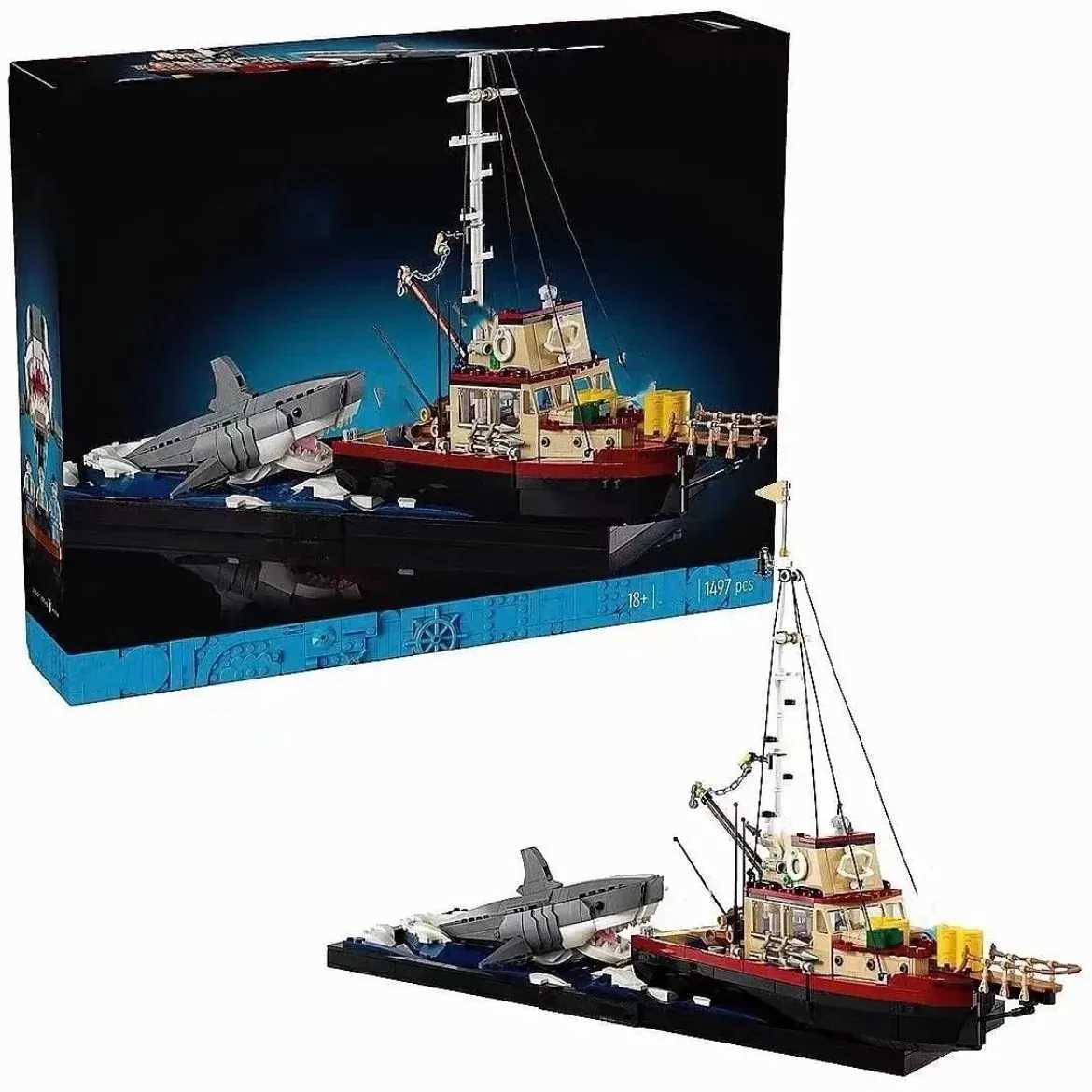 Blocks Miniso 21550 Jaws Diorama Ship Shark Pirate Ship Building Blocks Fishing Ship Model Building Blocks Toys Childrens GiftsY241112JBT5-image-1030949321
