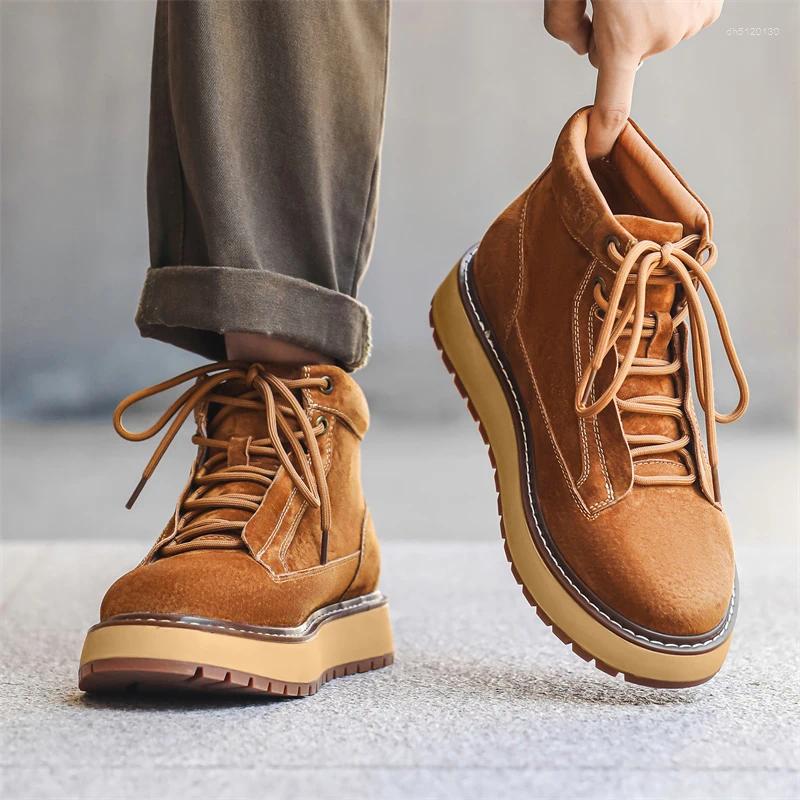 Casual Shoes Italian Men Genuine Leather Motorcycle Boots Classic Suede Vintage Flat Designer Outdoor Ankle Boot Walking