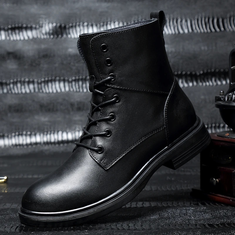 Handmade mens shoes winter casual motorcycle boots fashionable leather boots high-quality mens shoes warm mens shoes 241105