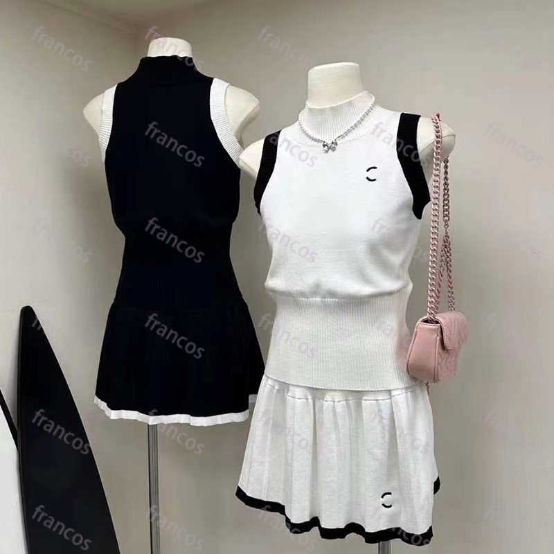 Casual Dresses Tank Top Sets Womens Slim Knitted Vest Pleated Skirt Two Piece Suit Summer Sports Dress Designer Womens Cotton Sleeveless Skirt CY
