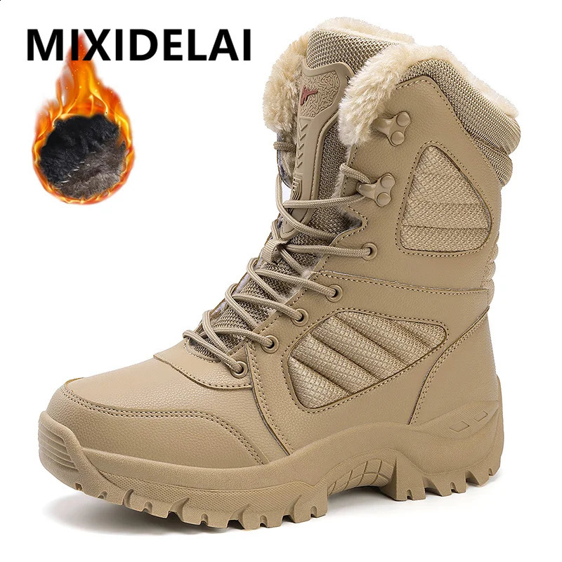 Botas de invierno para hombres, las botas de tobillo impermeables altas, hombre espeso y cálido de senderismo de nieve de gran tamaño, zapatos de al