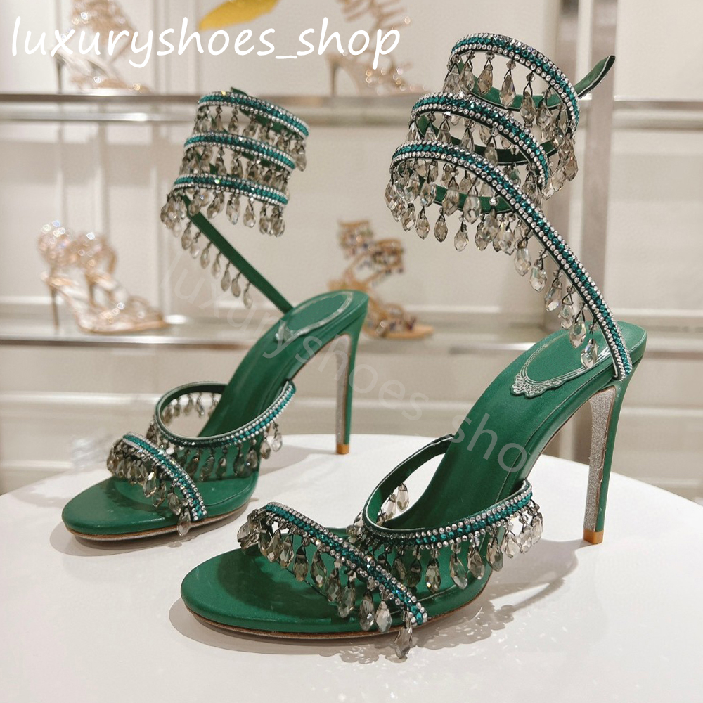 Cristaux embellis talons aiguilles sandales 95mm bride à la cheville Wraparound femmes sandales à talons hauts strass fleur chaussures de soirée