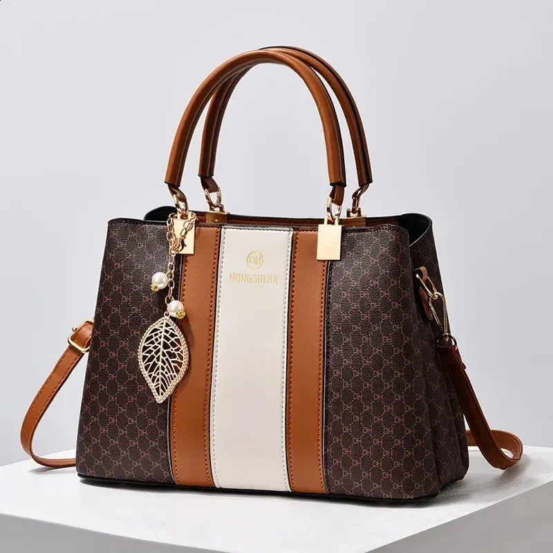 Patchwork PU Leather TopHandle Bags for Women Casual Large Capacity Female Shoulder Vintage Tote Bag