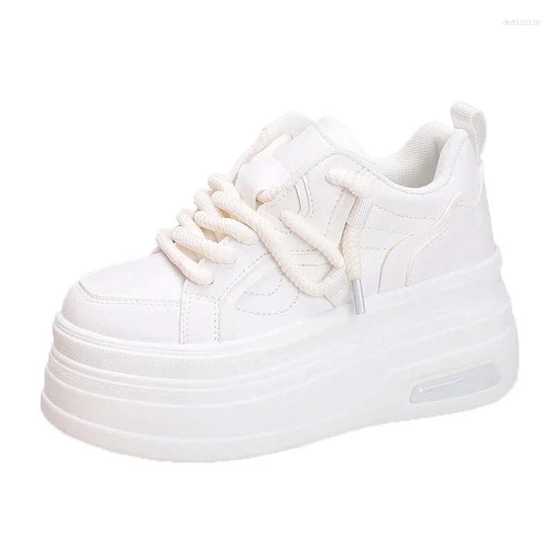 Chaussures décontractées femme respirant haut haut bottes blanches noires Femme Plateforme de sport cachée Chaussure de baskets de 8 cm croissant