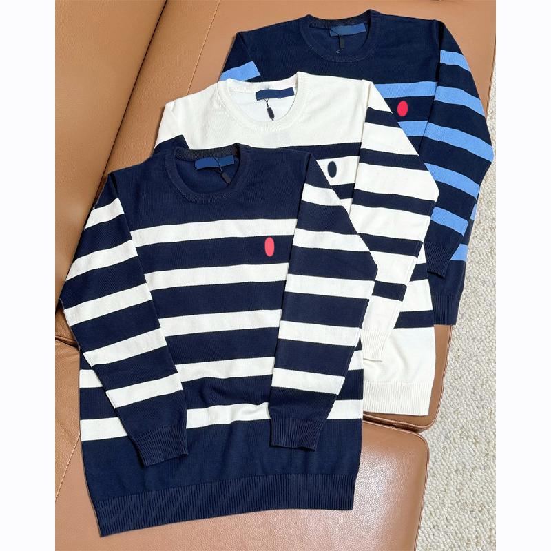 Designer Men Classic Striped Sweater Embroidered Pony Crew Neck Sweatshirt Women Tops Casual Warm Winter Wear