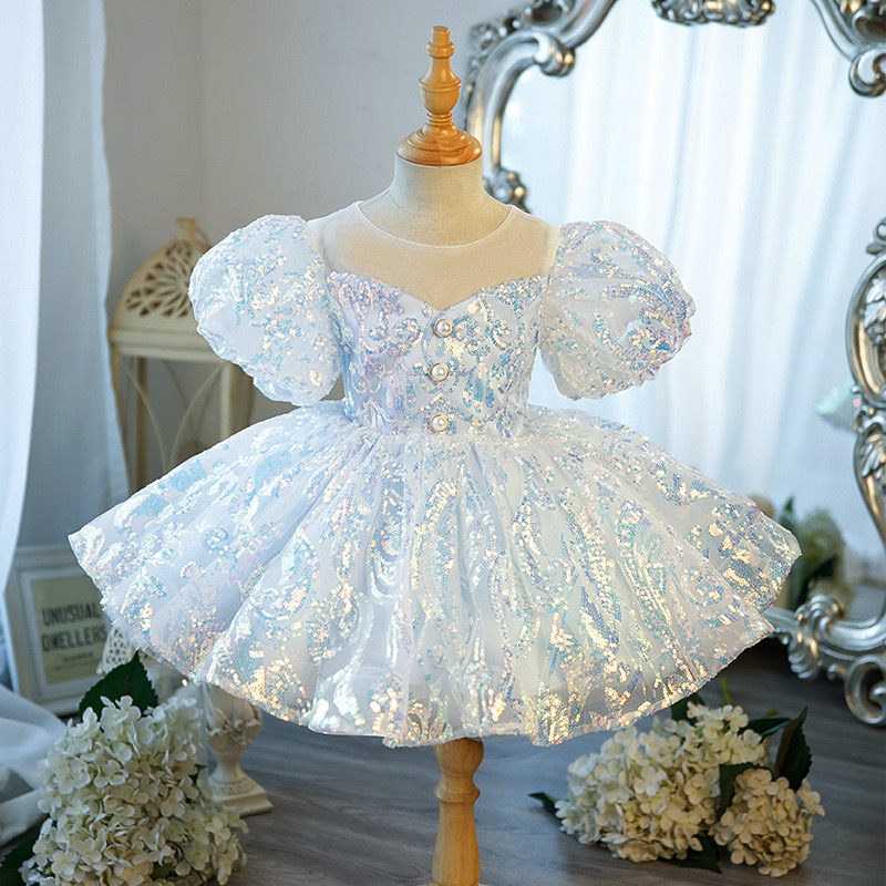 2024 blue pink Flower Girls Dresses sequined girl party dress For Weddings bling Lace Appliques Ball Gown Birthday Girl frist holy Communion todd-image-960633876