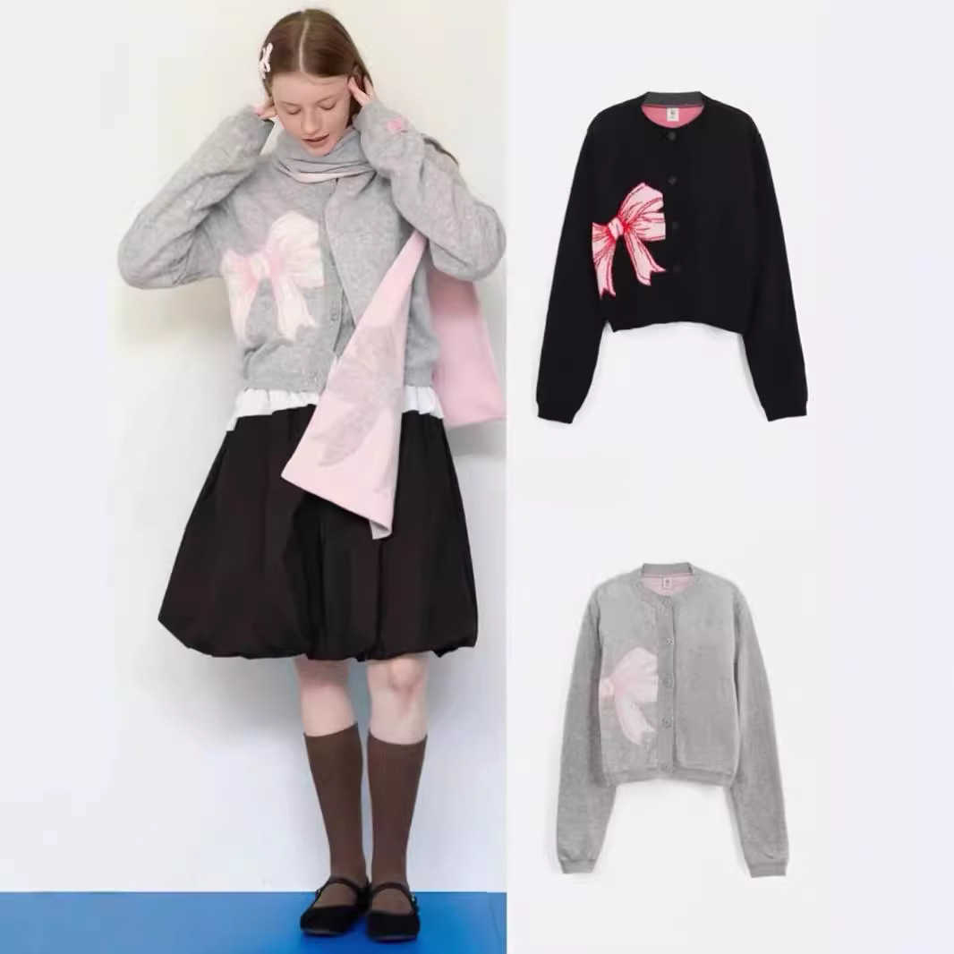 Women's Sweaters Lover Cardigan Niche Designer Fashion Bow Knit Cardigan Spring New Coat Korean Sweater Y241106-image-992909594
