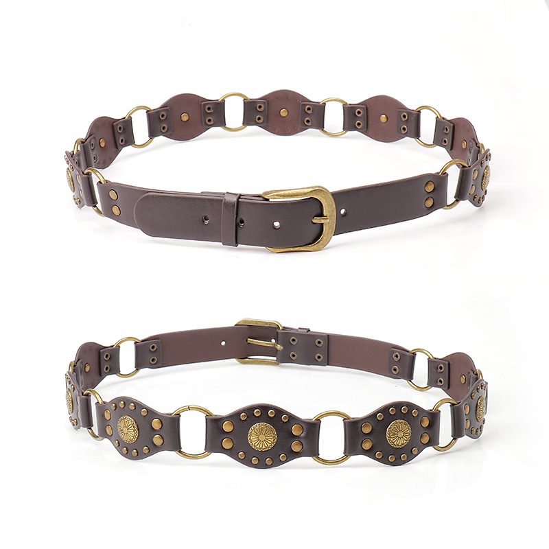 Western Denim Style Belt for Women Accessories Alloy Vintage Belt Embellished Skirt Overalls Wide Belt