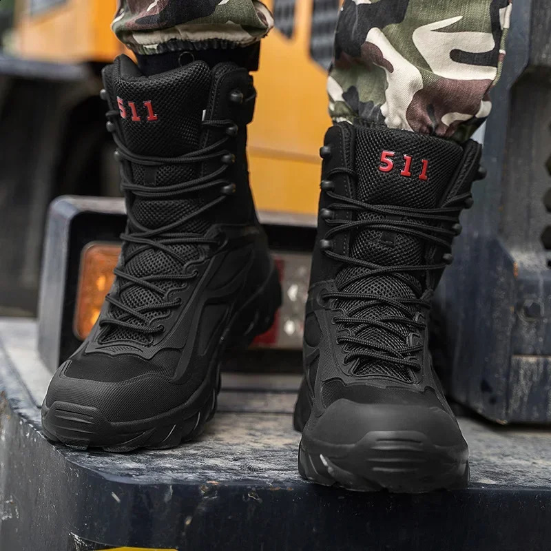 Botas superiores altas para hombres con cremalleras laterales adecuadas para zapatos de escalada para hombres botas tácticas para hombres 241105
