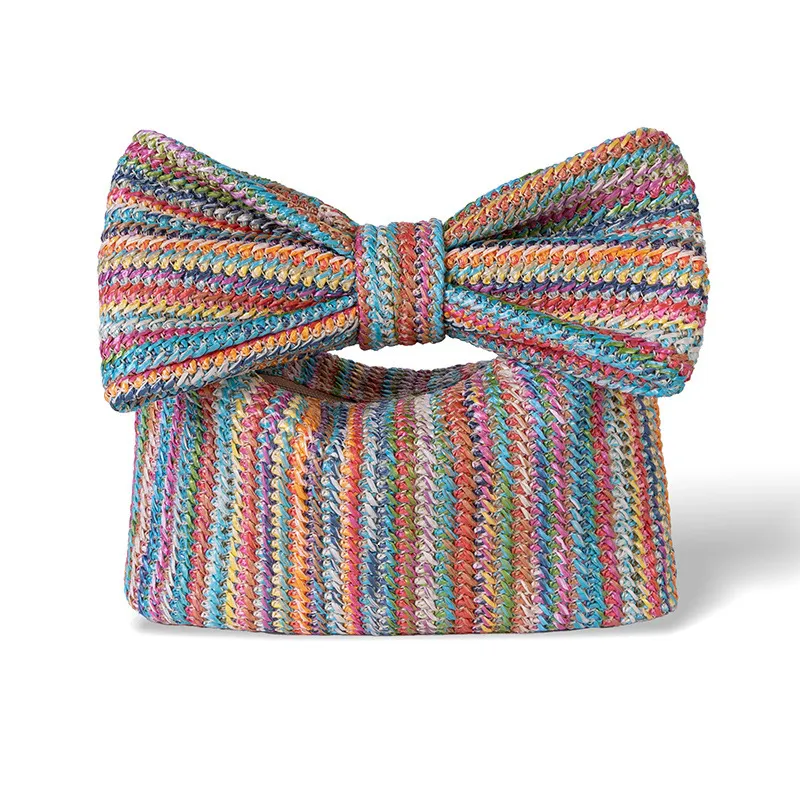Simple Women Bow Purse Summer Straw Woven Clutch Chic Design Handbags Vacation Beach Tote Bag Formal Party Wedding New