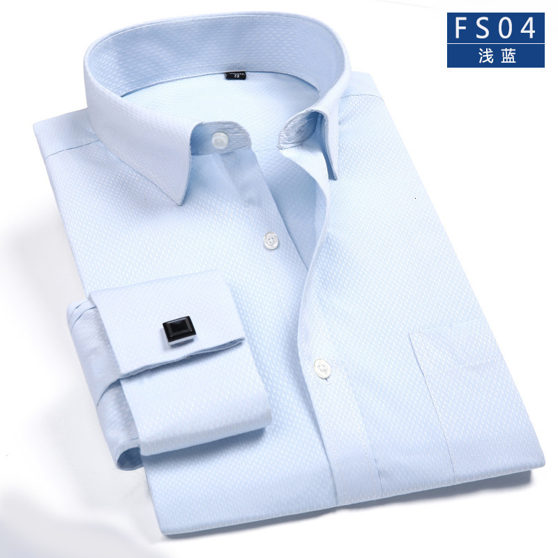 Chemises décontractées pour hommes chemises robes masculines manchette française bleu blanc à manches longues Shirt décontracté Slim Fit Couleur