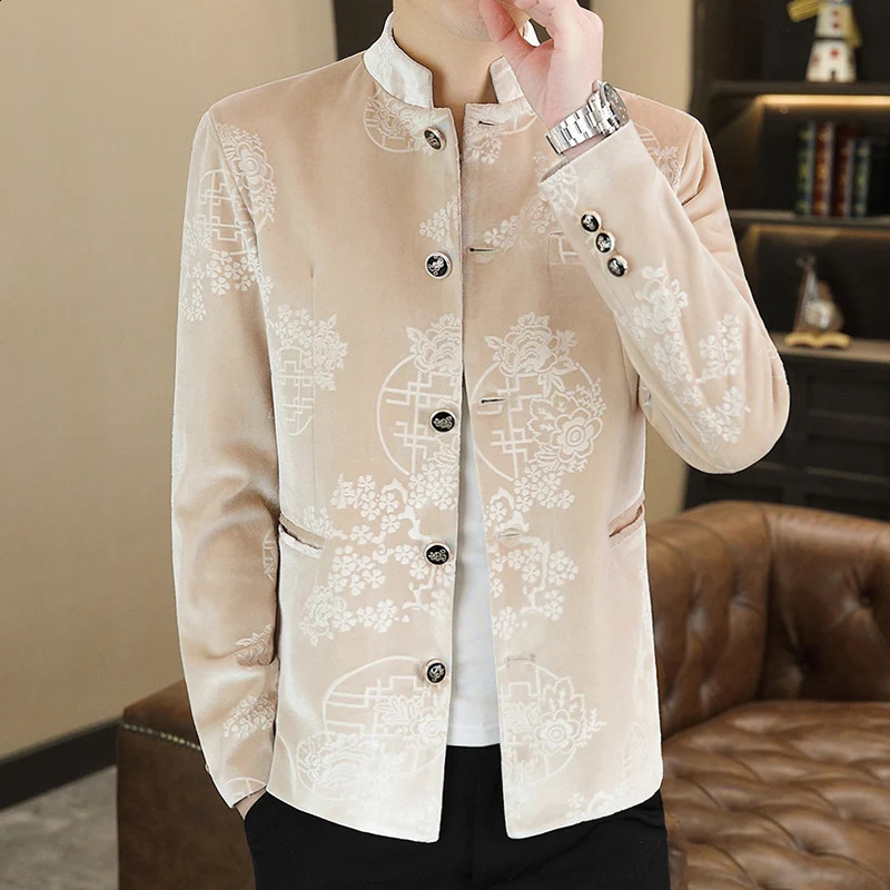 Mens Gentleman Blazer Slim Casual British Style Ruffian Handsome Chinese Jacquard Satin Personalized Fashion Suit 240321