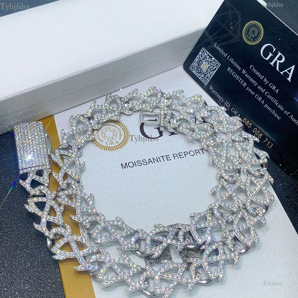 New Arrival Designer Cuban Link Chain Hit Hop Necklace Bracelet Fashion Jewelry Pass Diamond Tester 15mm S Sier Inlaid Moissanite Cuban Chain Men