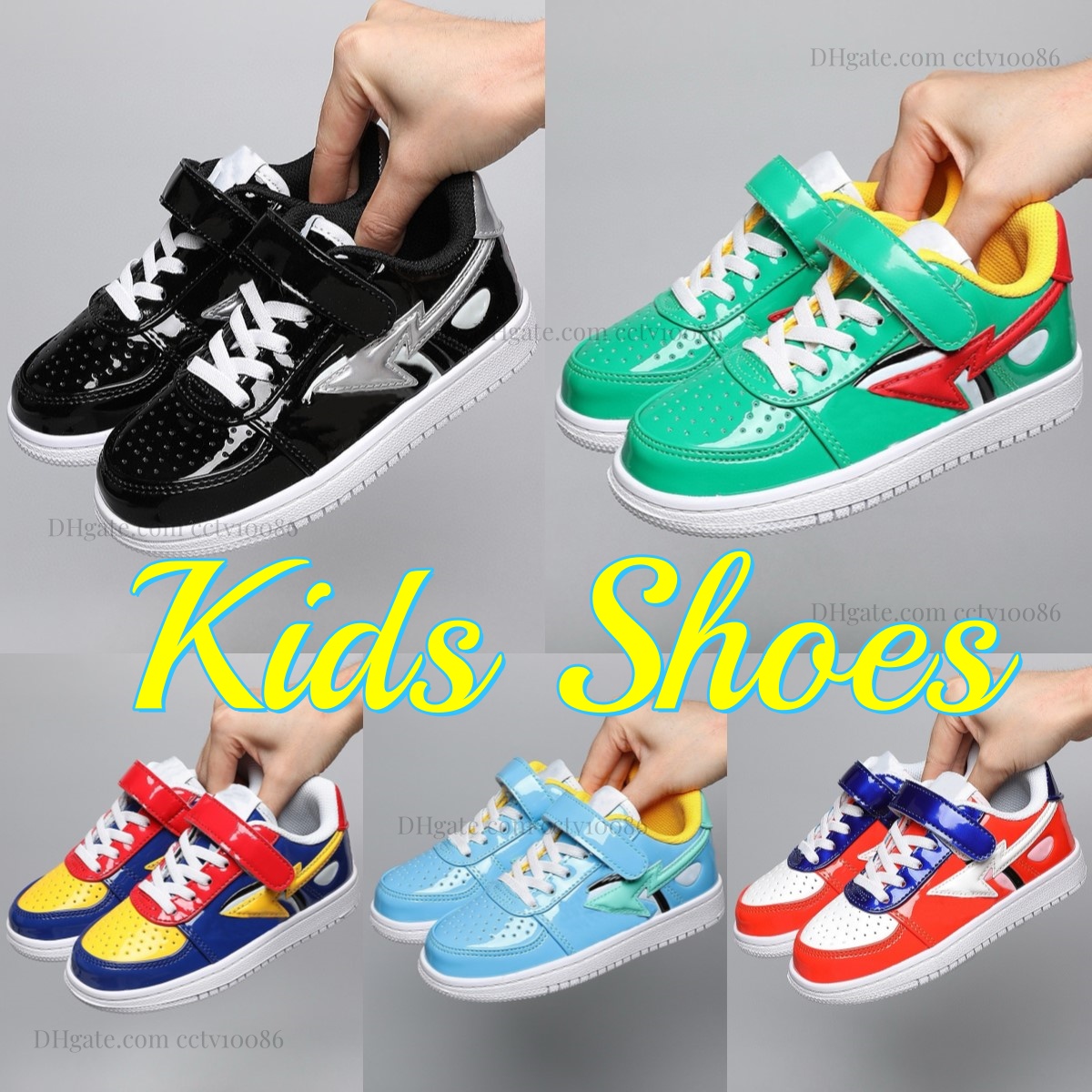 Kids Shoes Designer Boys Girls Sneakers Toddler Trainers Children Outdoor Shark Patent Leather Black White Sport Sneaker Blue Green Orange Yellow-image-847177207