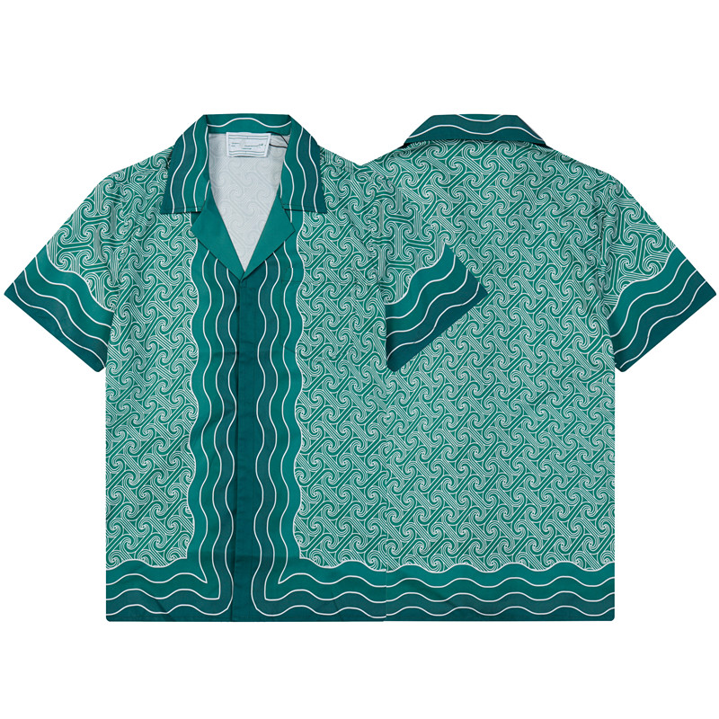 designer shirt Mens fashion geometric Geometric bowling shirt Hawaiian stripe casual shirt Men slim fitting short sleeve versatile T-shirt A20