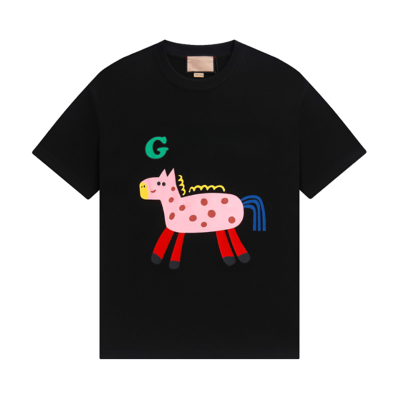2024 Spring summer top grade t shirt cute horse animal 3d print designer clothes women men autumn cotton loose casual short sleeves white black t