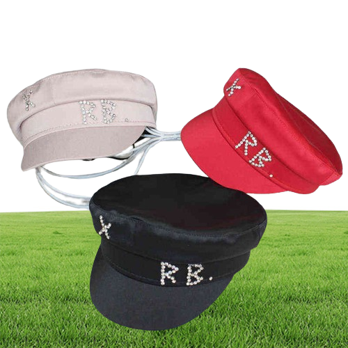 Simple RB Hat Women Men Street Fashion Style sboy Hats Black Berets Flat Top Caps Drop Ship Cap 220107