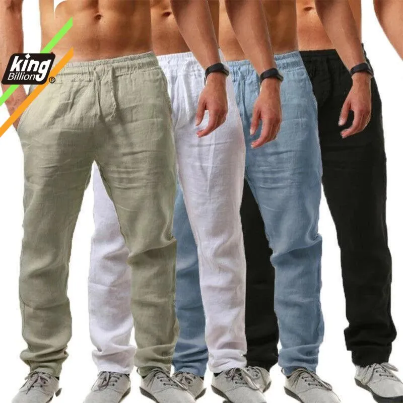 Men's Pants Cotton Linen Male Summer Breathable Solid Color Trousers Fitness Streetwear S-3XL