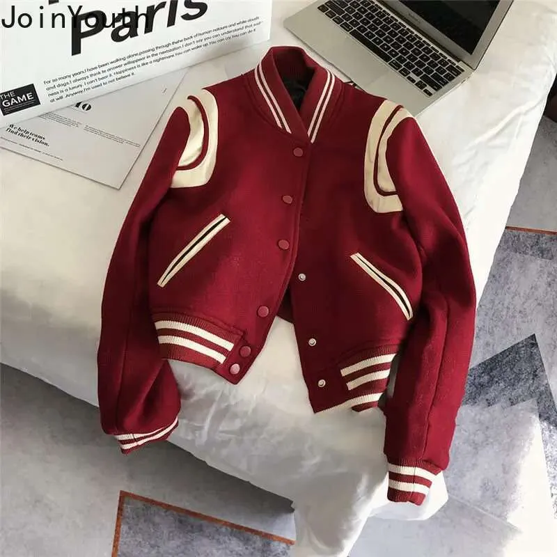 Clothing Women's Fashion Jackets Woman Thicked Casual Red Baseball Uniform Ropa Mujer Loose Korean Oversized Coat Tops