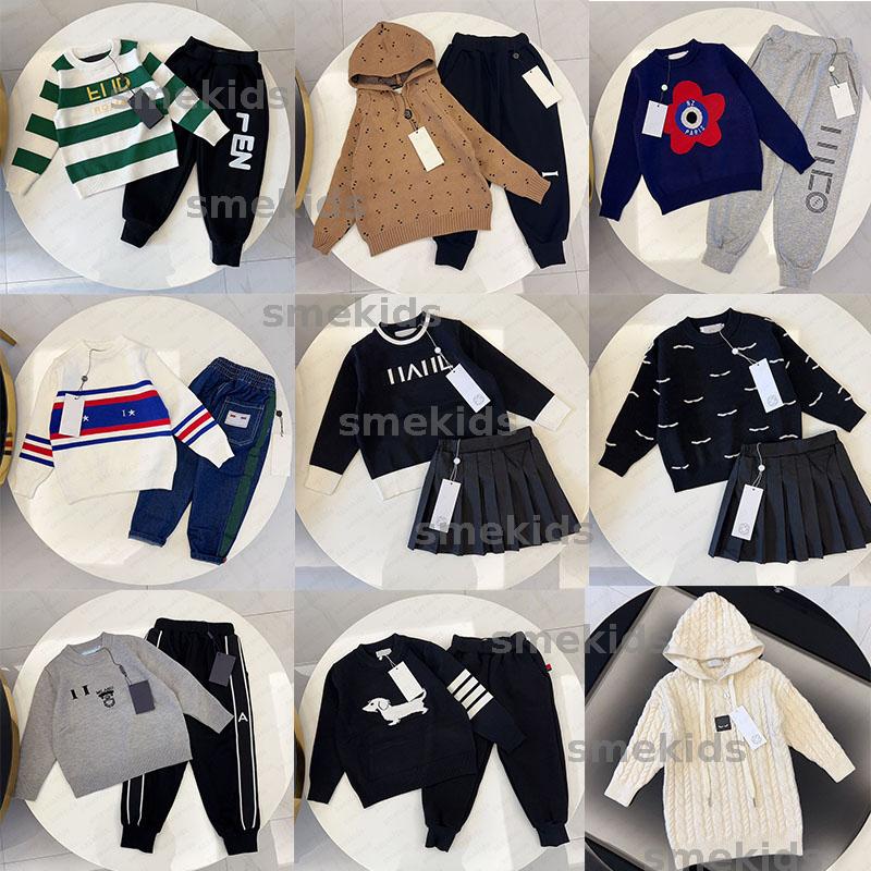 26 styles Knitted sweater dress childrens Round neck sweaters woven sports pants casual boys girls tracksuit two piece set sweatshirt 90-150 CSD2411
