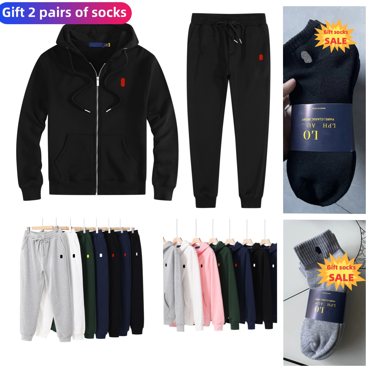 Men's tracksuit Winter fleece warm tracksuit 100% cotton men's tracksuit 2-piece casual jacket pants Women's tracksuit Running joggin