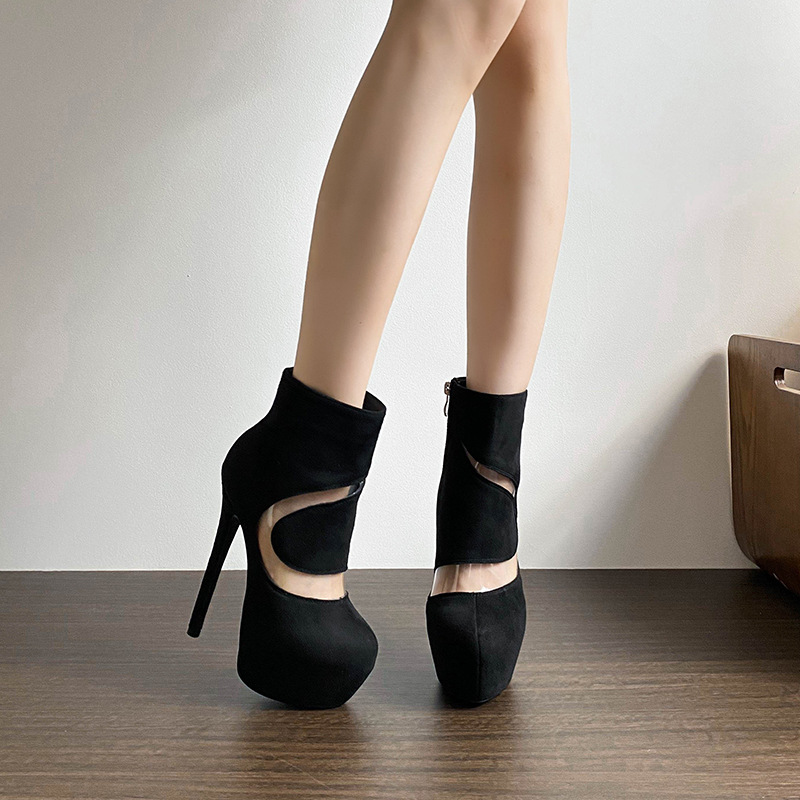 Women Ankle Boots 2024 Winter New PVC Splicing Personality High Heels 16CM High Heels Waterproof Platform Short Boot