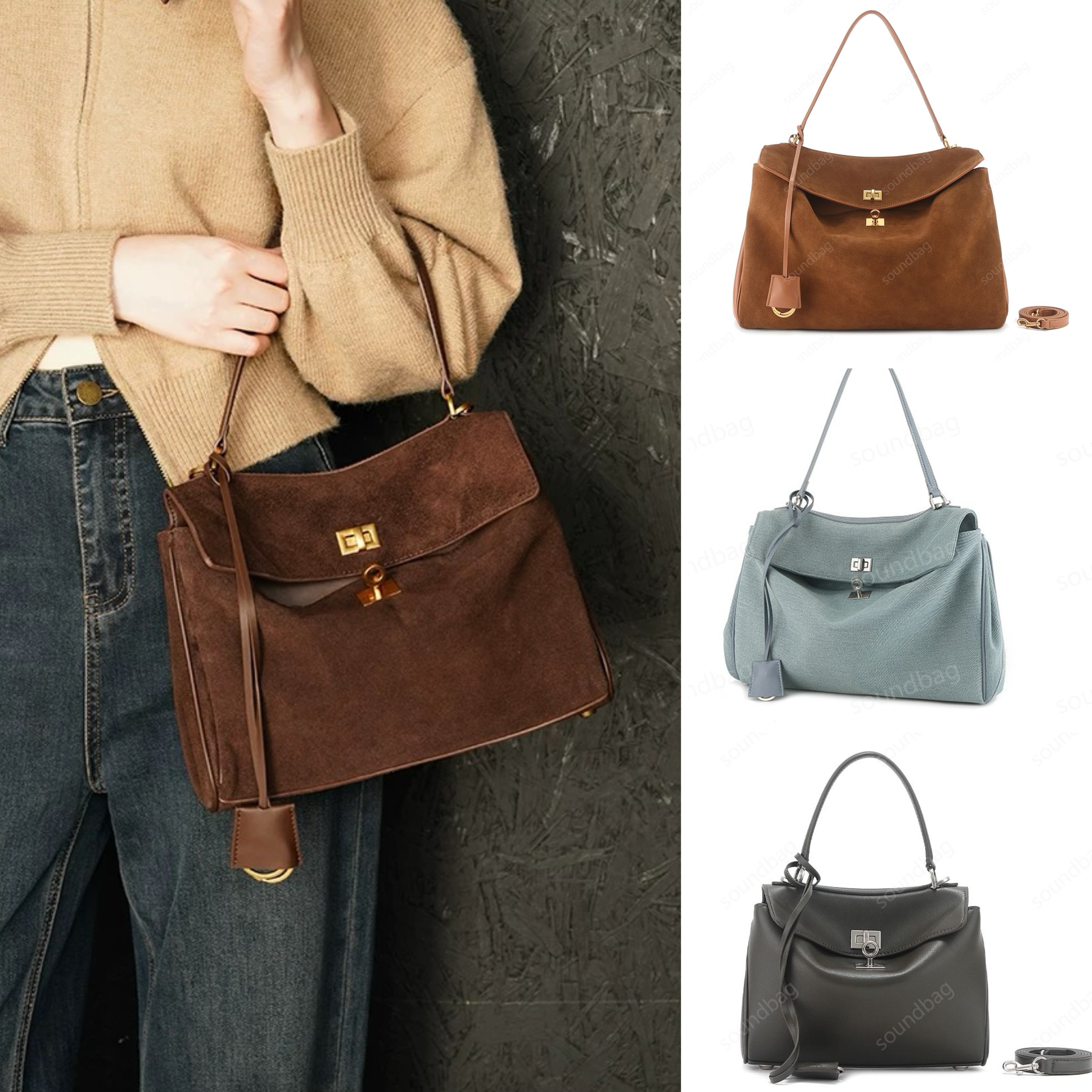 leopard print Genuine leather blank brand Suede large capacity tote bag with a relaxed and neutral buckle, genuine leather single shoulder diagonal