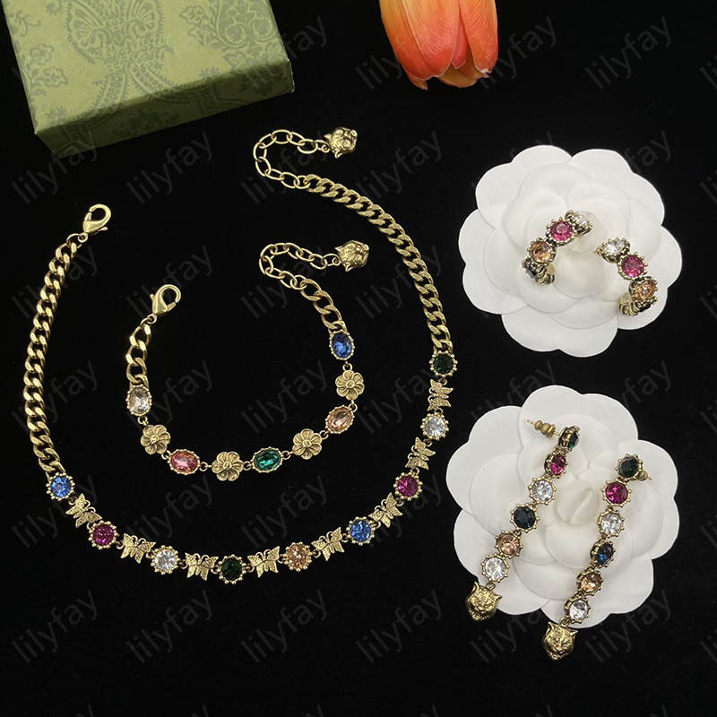 Bracelets de créateurs pour hommes Fashion Leopard Head Pendant Collier Boucle d'oreille Luxury 18K Boucles d'oreilles Gems Bracelet Incrust