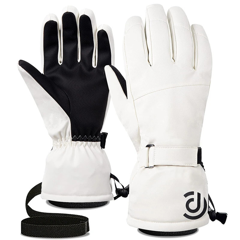 Wool skiing five finger gloves touch screen gloves winter anti slip white warm riding gloves thick waterproof sports gloves 241107