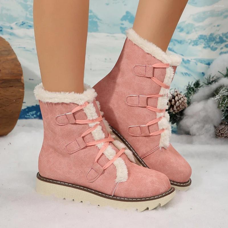 Bottes Femmes Plateforme de baril courte 2024 Chaussures de laçage de créateur de mode d'hiver pour le plein air confortable décontracté