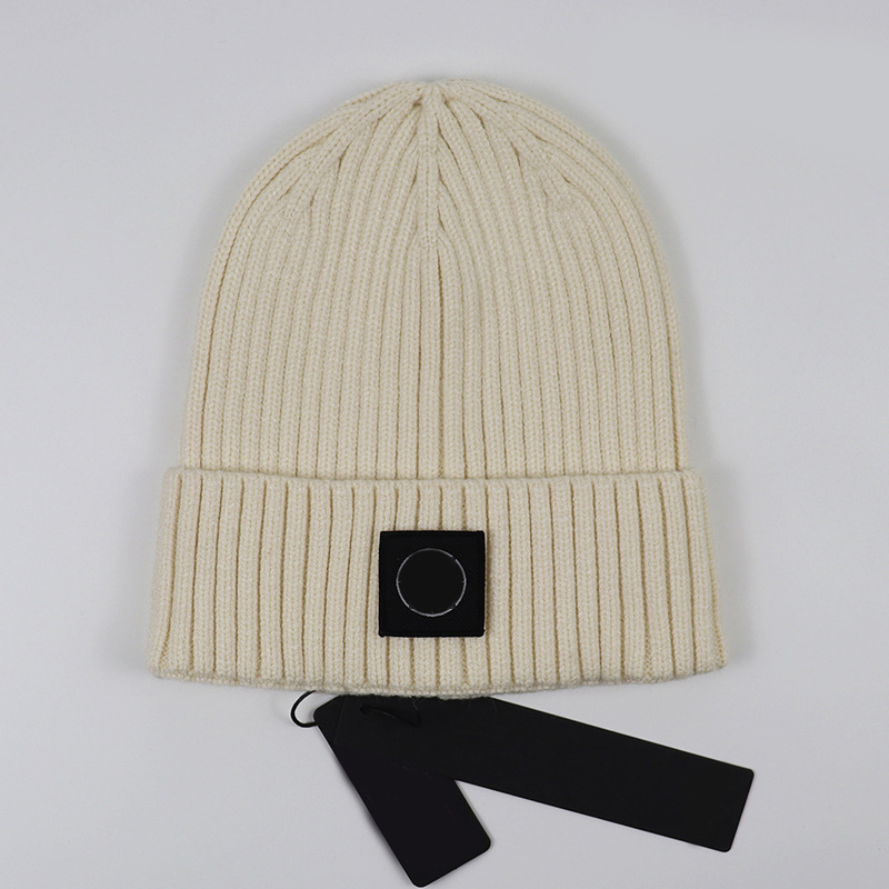Knitted beanie designer casquette stone winter hats embroidery island wool top quality thermal solid color cuffed brim soft letter mens bonnet tr