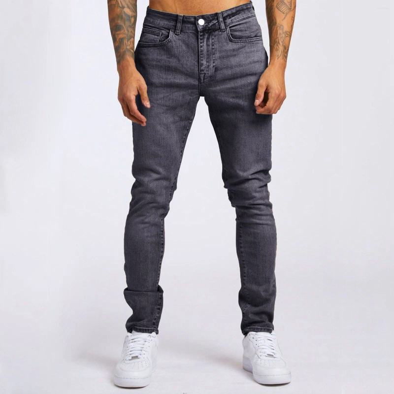 Jeans masculin 2024 Black Street Fashion Men de haute qualité Retro Blue Elastic Slip Fit Ripped Designer Denim Brand Brand Hombre