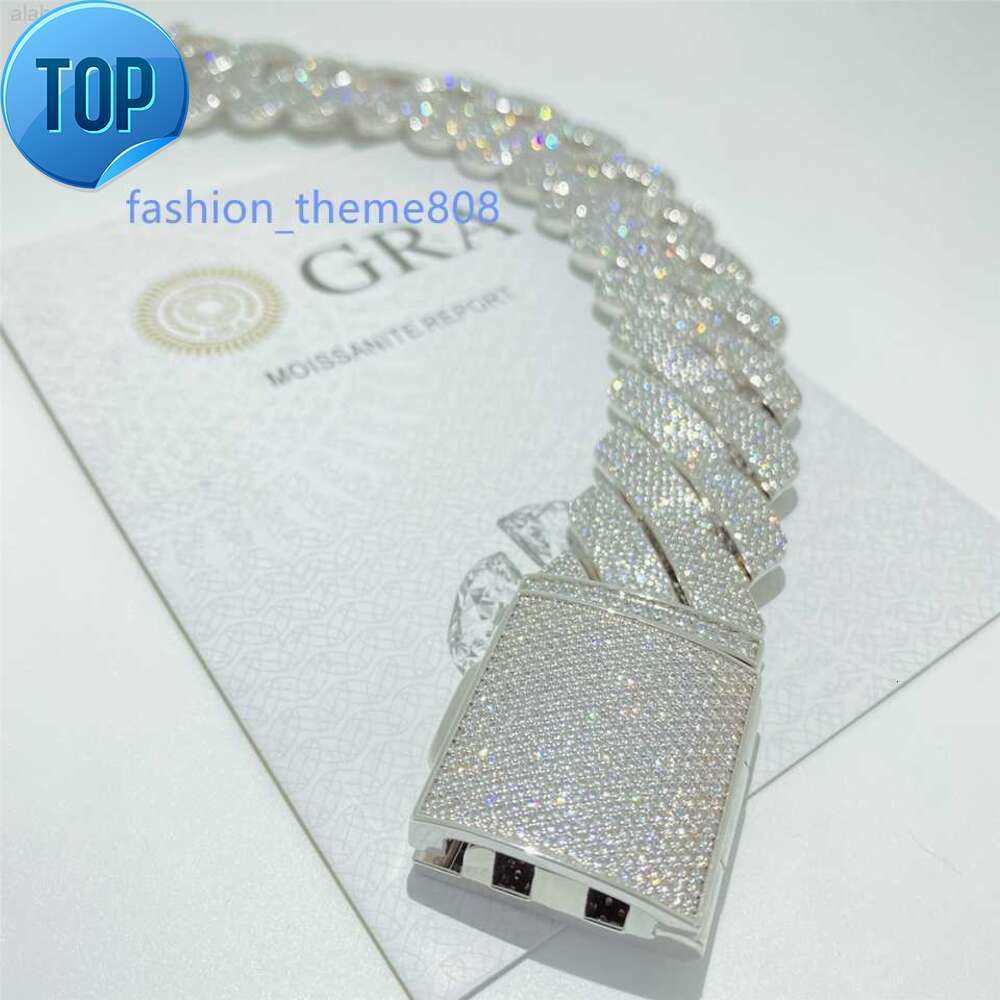 Hip Hop Jewelry 26mm 925 Solid Silver Iced Out Cuban Link Moissanite Prong Cuban Chain Bracelet Vvs Diamond Cuban Bracelet-image-961117708