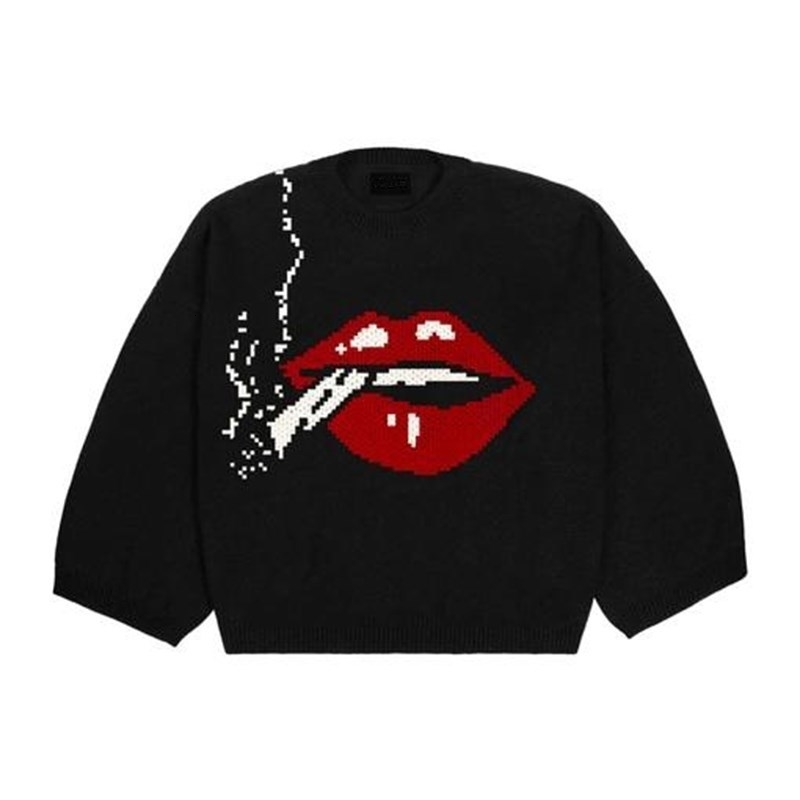 Hip Hop Streetwear Knitted Sweater men Gothic Y2K Print Pullover autumn Harajuku Cotton sweater women Oversized 241007Z