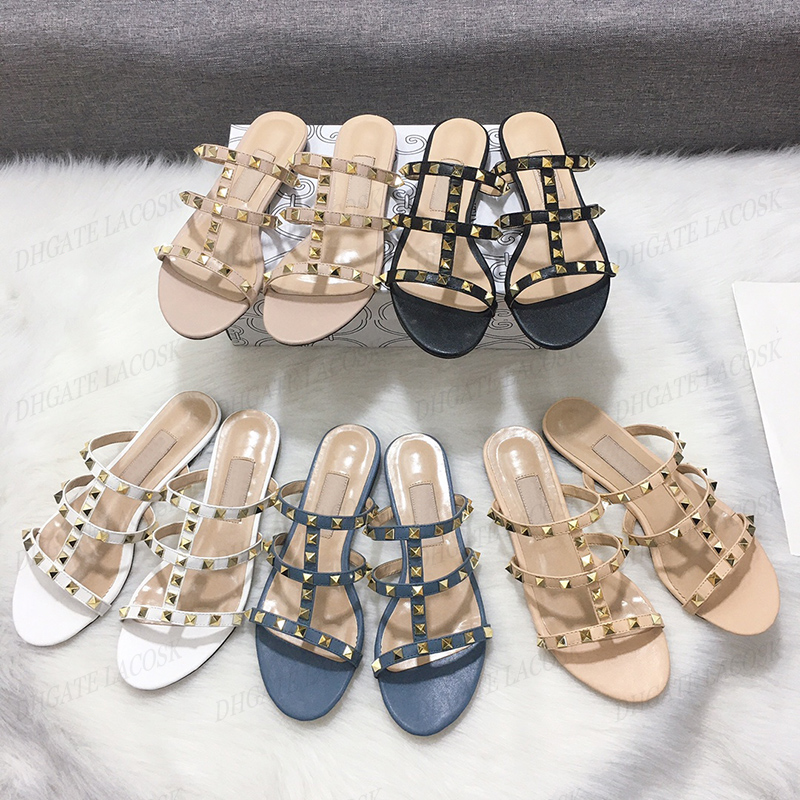 10A Summer Classic Rivet Flat Slippers Women Willow Spike Shoes Chunky Cool Sandals Elegant New Heels Beach Sandals Slipper with Box-image-960965879