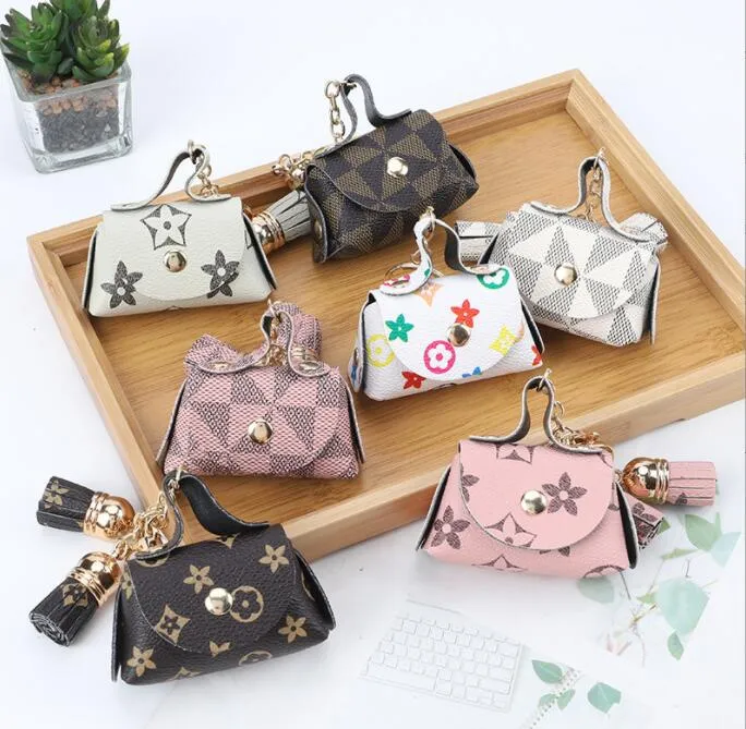 Cute Presbyopia Cartoon KeyChain Coin Purse Headset Mini School Bag Design Tassel Key Ring PU Leather Car Keychains Jewelry Bags Charm Gold Chain-image-1106257470