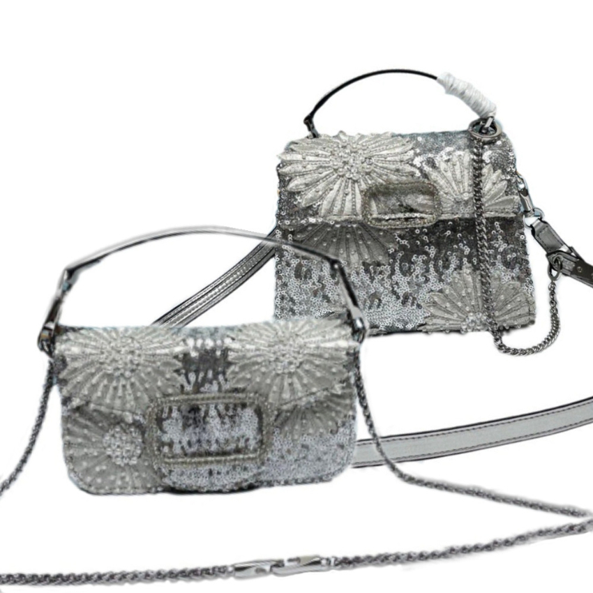 Women's Brand Bags V Sliver Sequin Genuine Leather Handbags Designer Crossbody Chain Bag European and American