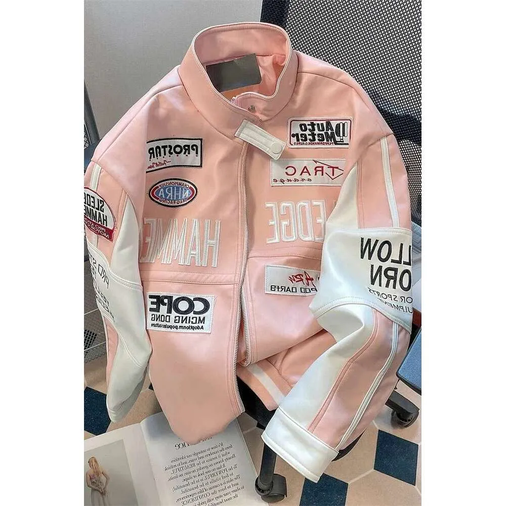 Women Hip Hop Leather Motorcycle American Pink Jacket ing High Quality Embroidered Windproof Jackets s