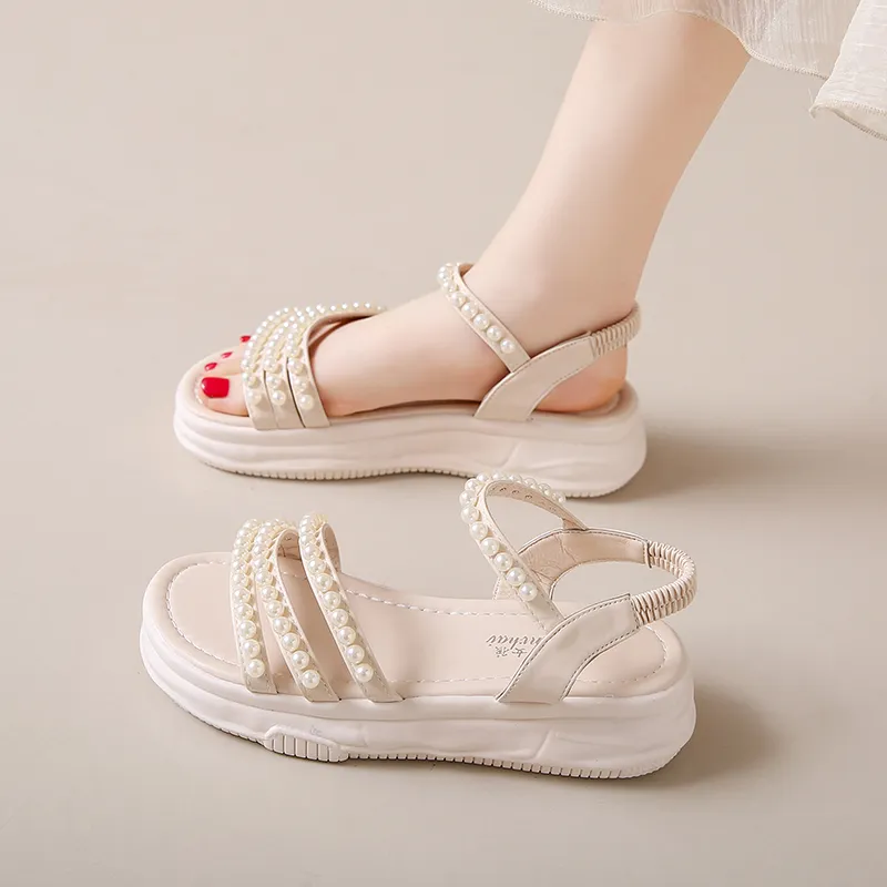 2024 summertime new Women Comfortable Outdoor Sandals Broad foot Casual Pearl elegance Slippers Round on Plus Size Sandalias Mujer 38-40