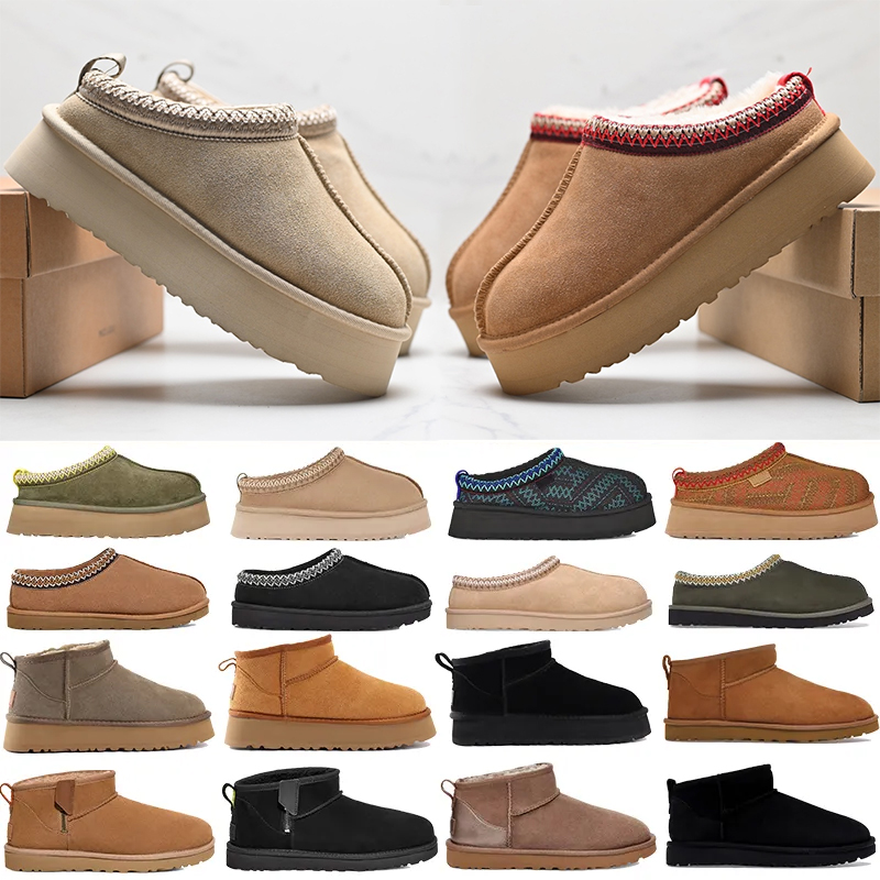 Tasman Slippers Chestnut Fur Slides Sheepskin Shearling Tazz New Mules Women Men Ultra Mini Platform Boot Slip-on Shoes Suede Upper Comfort Winte