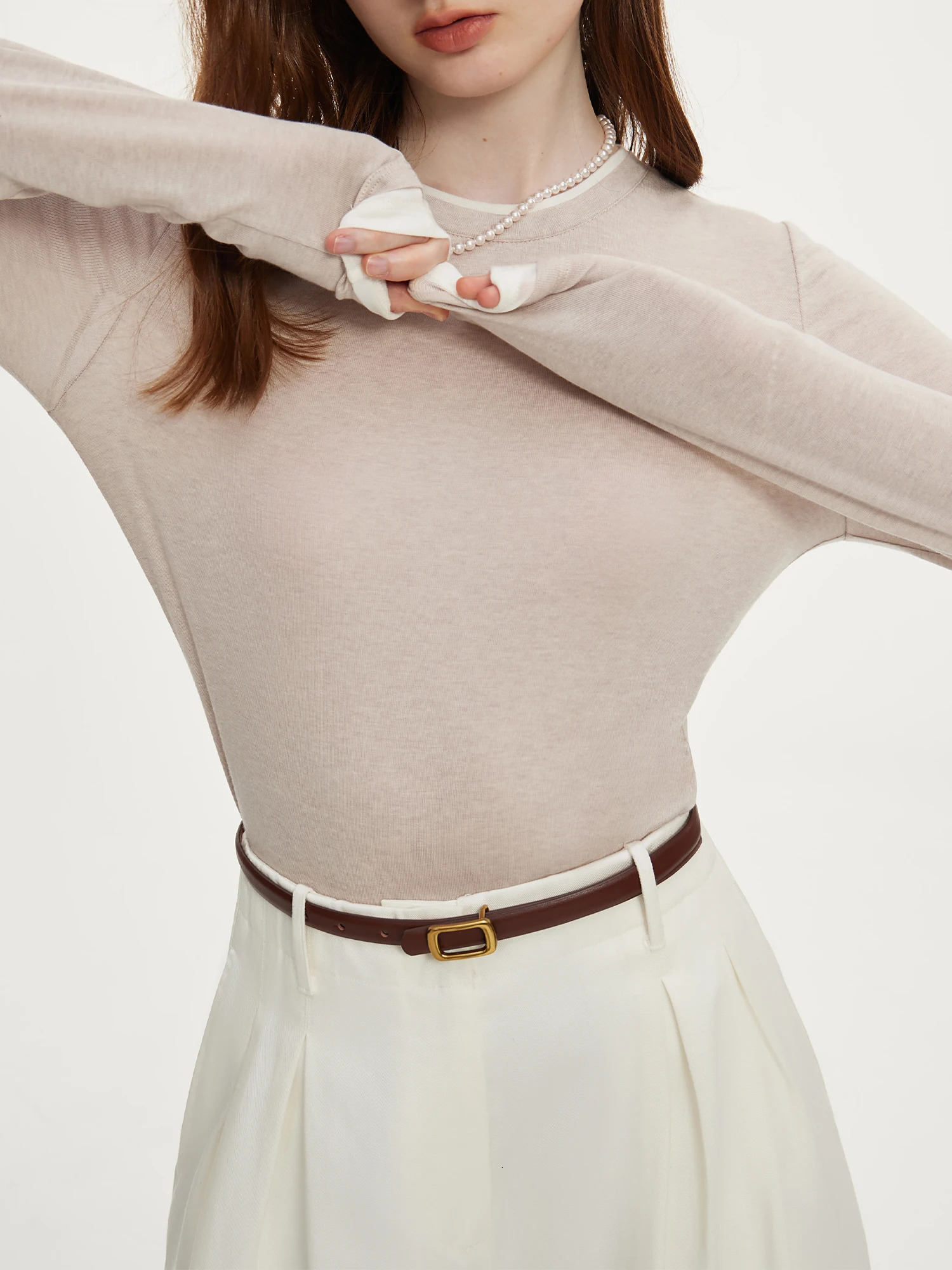 Fsle 191% laine Femmes à manches longues Pull mince doux pour le bureau de bureau d'automne mince Tops Tops 24FS13096 241108