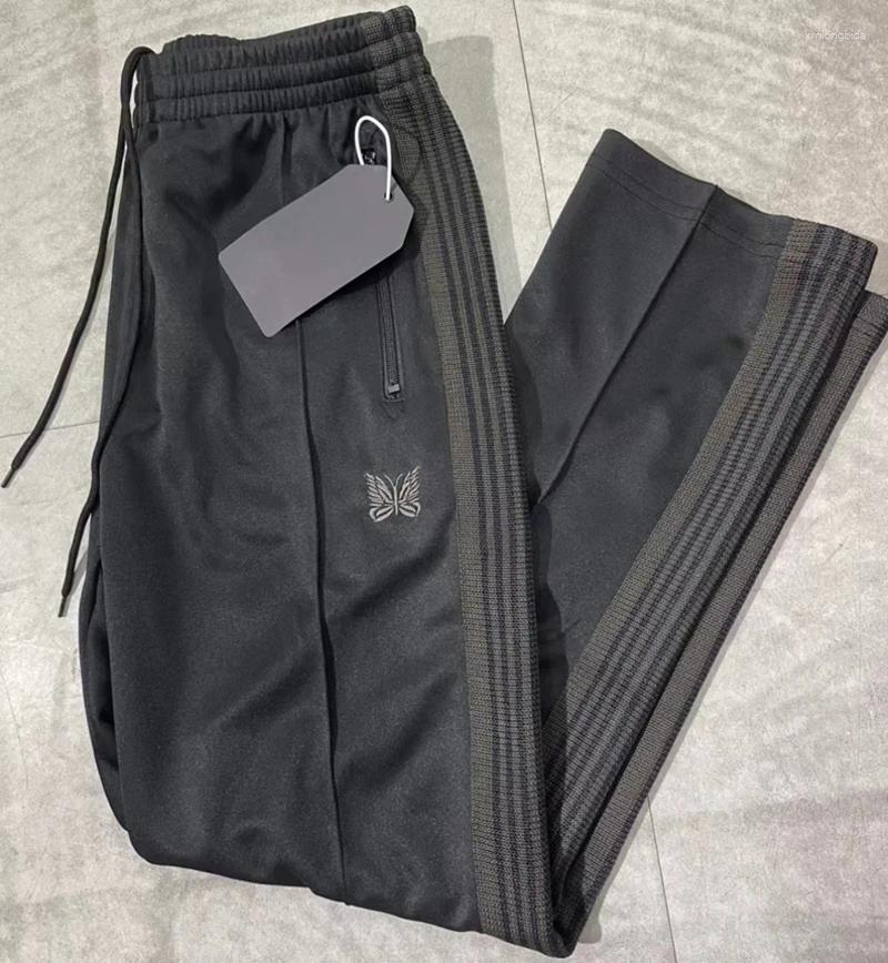 Men's Pants Men Women 1:1 High Quality Embroidered Butterfly Needles Track Straight AWGE Trousers All Black-image-961554390