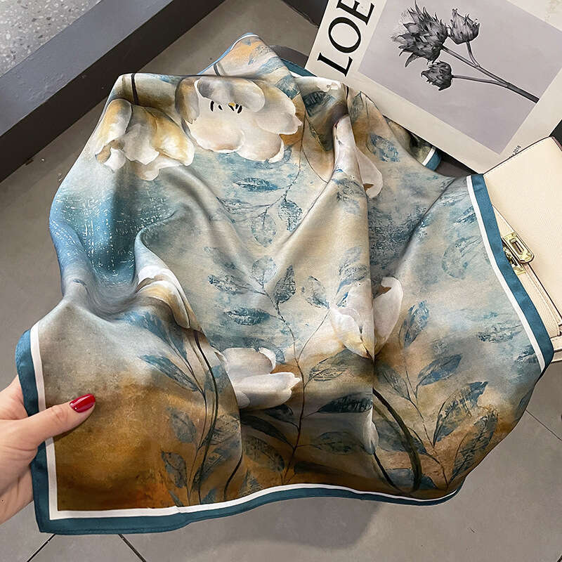 Summer floral style new 70 square with high-end French fashion and versatile decoration, ribbon, mulberry silk scarf